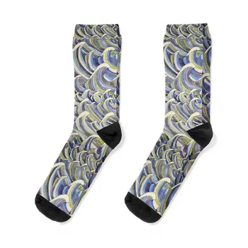 Dalgalar, mavi yeşil ve mor Çorap ısıtmalı çorap Termal çorap adam kış gevşek çorap komik hediyeler Kız Çorap erkek