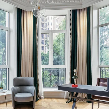 Amerikan Tarzı Retro Yeşil pencere karartma perdesi Oturma Odası için Lüks Kadife Kumaş Eklenmiş Kumaş Perde Yatak Odası Odası Dekor