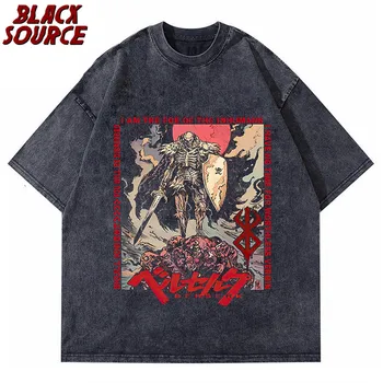 Kafatası Şövalye Çılgına erkek T-Shirt Japon Manga Çılgına Zırh Estetik Tee Sevgilisi Vintage Anime Çılgına Tişörtleri