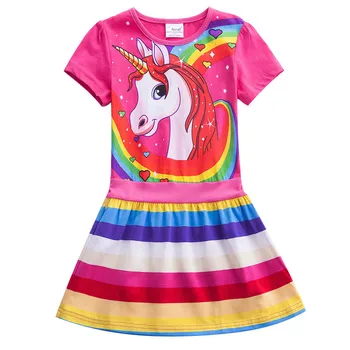 Kızlar Unicorn Elbise Kostüm 2021 Yaz Çocuk Pamuk Karikatür gökkuşağı ünikorn Elbise Bebek Kız günlük elbiseler Çocuklar İçin Giysi