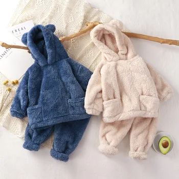Yeni Moda Peluş Bebek Erkek Kız giyim setleri Sonbahar Kış Sıcak Kapşonlu Üst + Pantolon Küçük Prenses Takım Elbise 1-5 Yıl Çocuk Giysileri