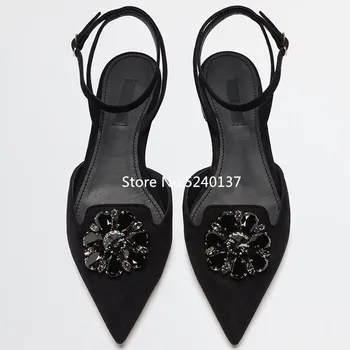 Gladyatör Kristaller Düz Kadın Sandalet Sivri Burun Çapraz kayış Toka Kayış Avrupa Moda Tasarım Ayakkabı Kadın