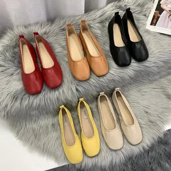 Yeni Bahar Flats Ayakkabı Kadın Rahat Mokasen Üzerinde Kayma Kadın Moda Marka Kare Ayak Düz bale ayakkabısı Zapatos Mujer A27-98
